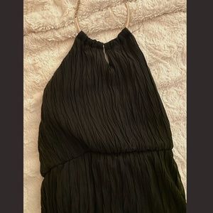 Black Maxi dress with gold necklace for a neckline, low/open back